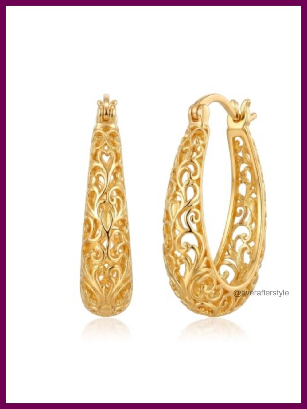 14K Gold Plated Filigree Hoop Earrings Women 24mm 30mm
